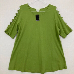 New Avenue Green Caged Sleeve Round Neck Cotton Stretch Top size 14/16
